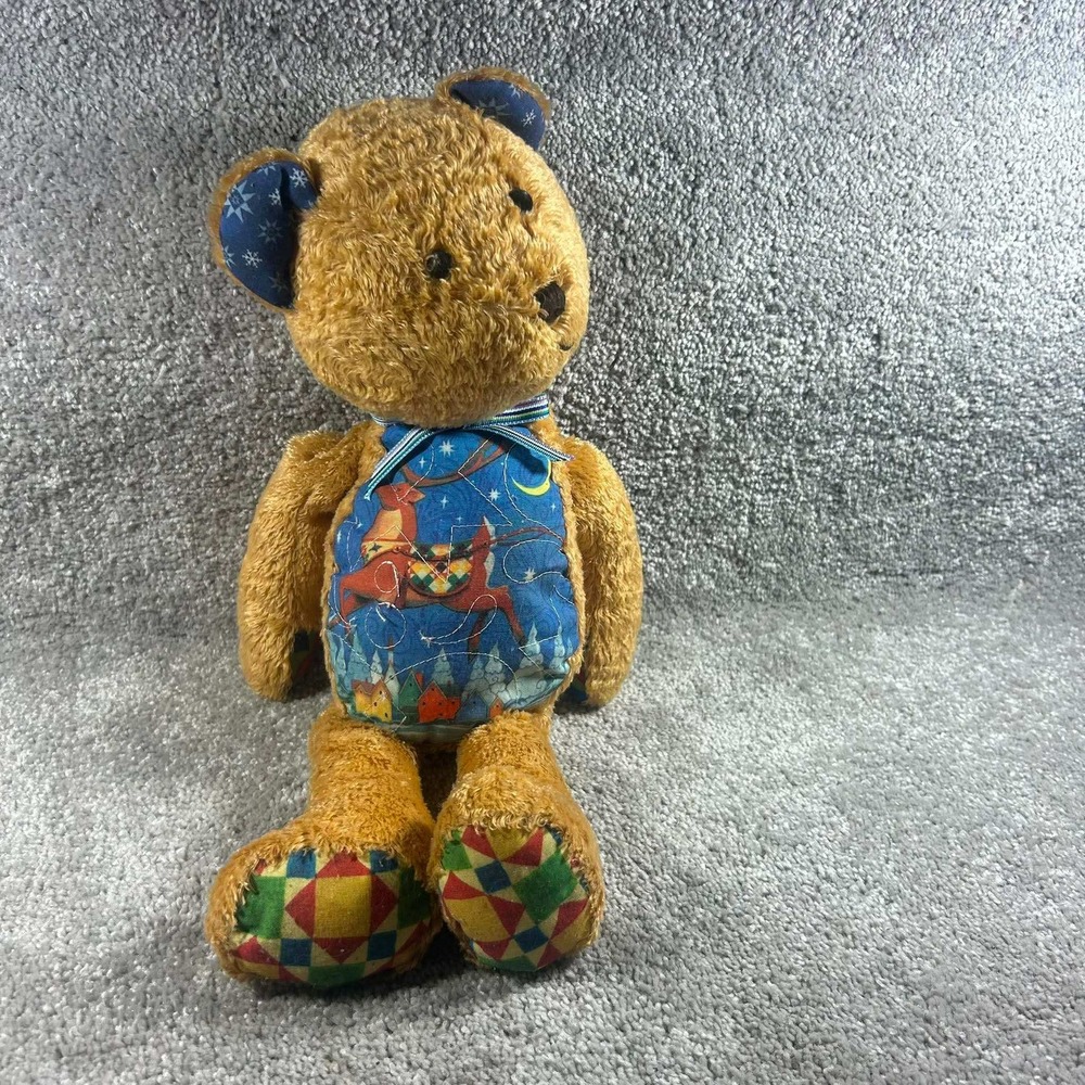Jim Shore Plush Teddy Bear Tan Christmas Reindeer Quilt